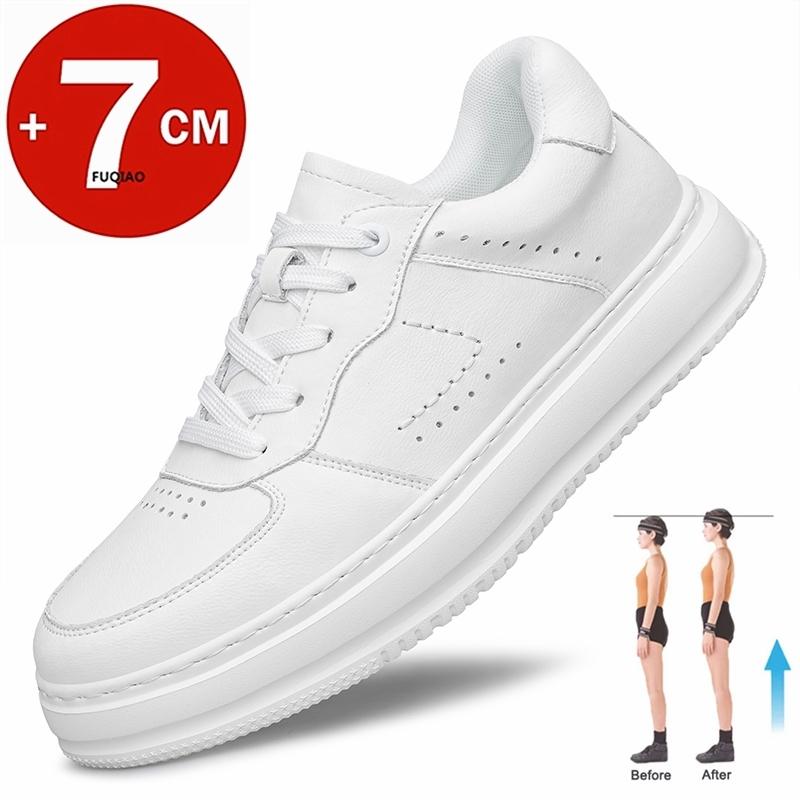 Men's Casual Leather Chunky Elevator Sneakers 7cm Height Increasing Shoes Breathable Comfortable Thick Soled Lift Sports