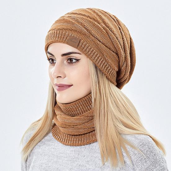 2Pcs/Set Adults Neck Warmer Hat Solid Color Thickened Stretchy Thermal Windproof Keep Warm Super Soft Autumn Winter Men Women
