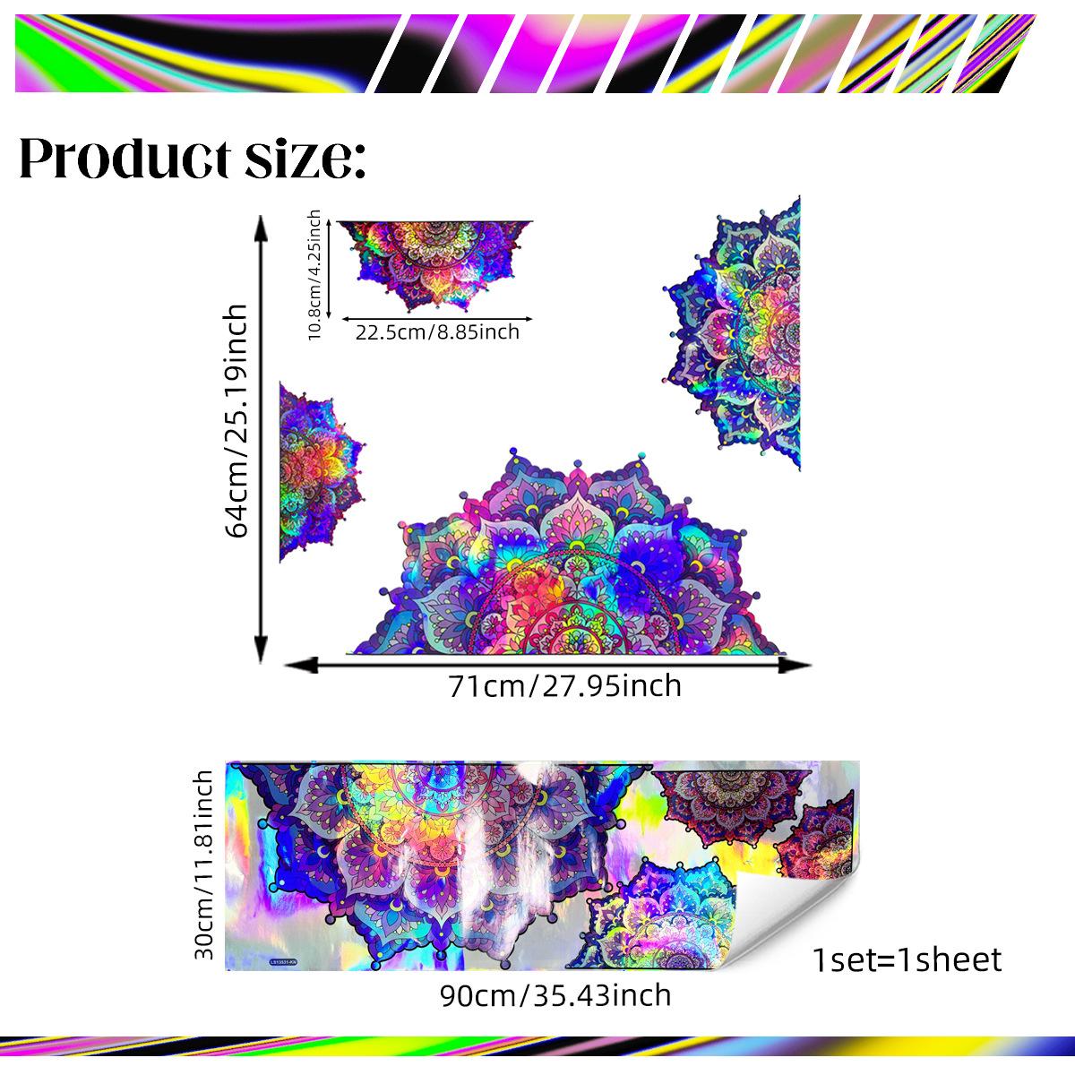 

Ls13531 Laser Material Gradual Change Colorful Mandala Flower Wall Sticker Viewing Angle Different Pattern Color