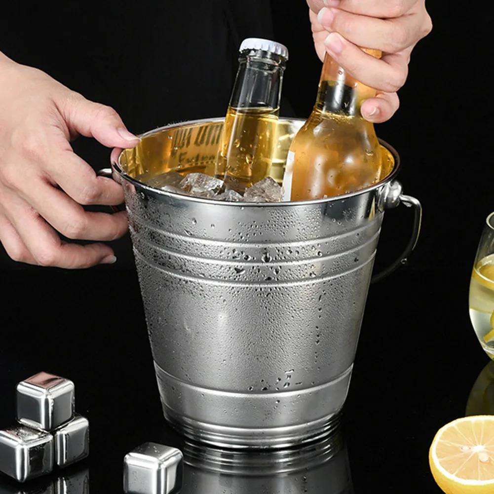 Stainless Steel Ice Bucket Portable Ice Chiller Cooler With Comfortable Handle For Champagne Beer Party Barware 1/1.5/2/2.5L