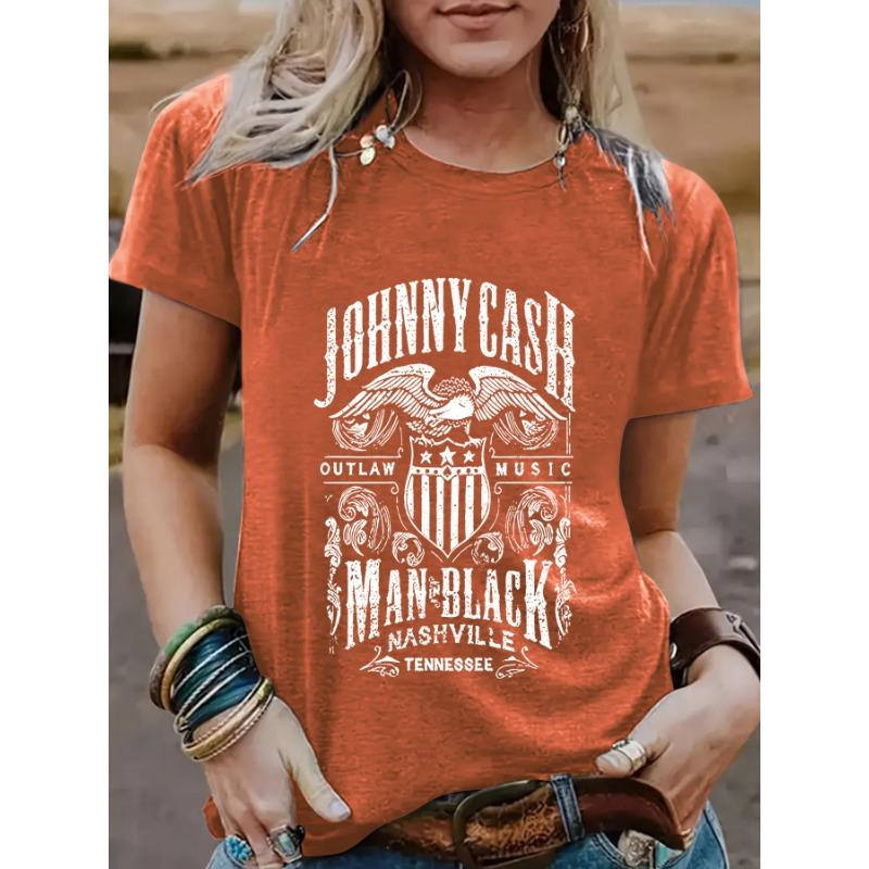 Women's Casual and Fashionable T-shirt with An Eagle Letter Pattern Round Neck and Short Sleeve