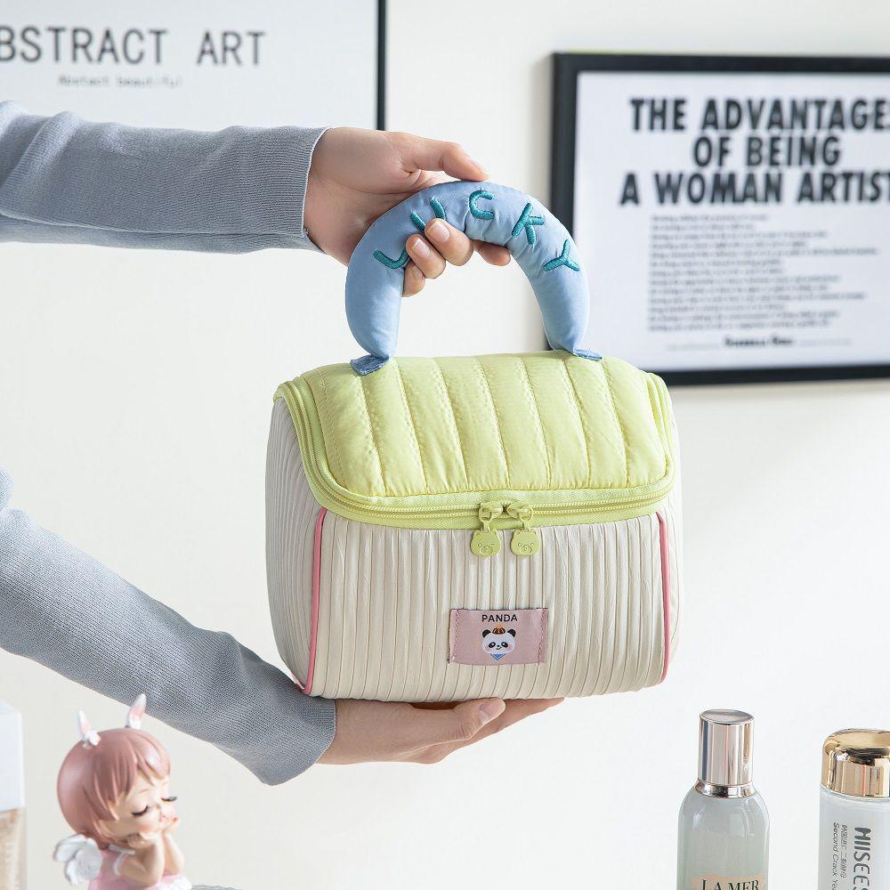 Color Block Soft Makeup Travel Bag - Large Capacity Portable Handbag