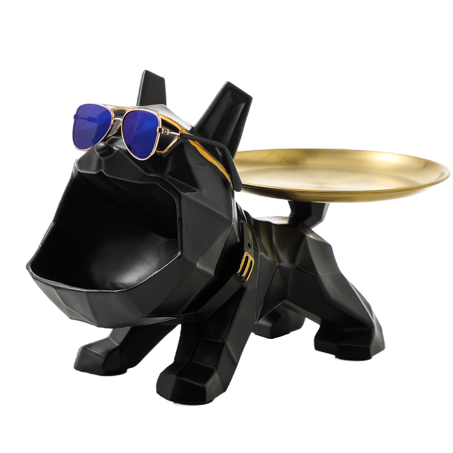 

Polygonal Bulldog Storage Tray Ornament - Electroplated Resin Dog Sculpture чёрный