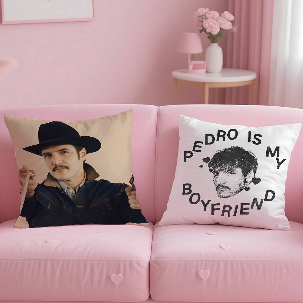 P-Pedro Pascal Hot Actor Pillow Case Anti-Dustmite Pillow Invisible Zipper Silky Short Plush Sofa Cushion Cover