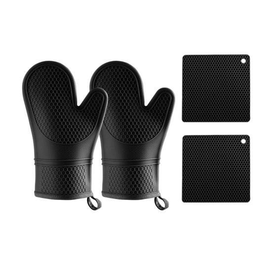 Topflappen- und Topfuntersetzer-Set Hitzebeständige Küchenhandschuhe mit rutschfester Silikonoberfläche Extra lange Ofenhandschuhe und Topflappen zum Kochen Backen