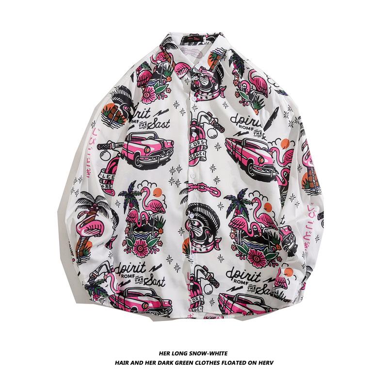 Men's Long-Sleeve Loose-Fit Shirt - Autumn/Summer Korean Style with Trendy Hong Kong Ins Print