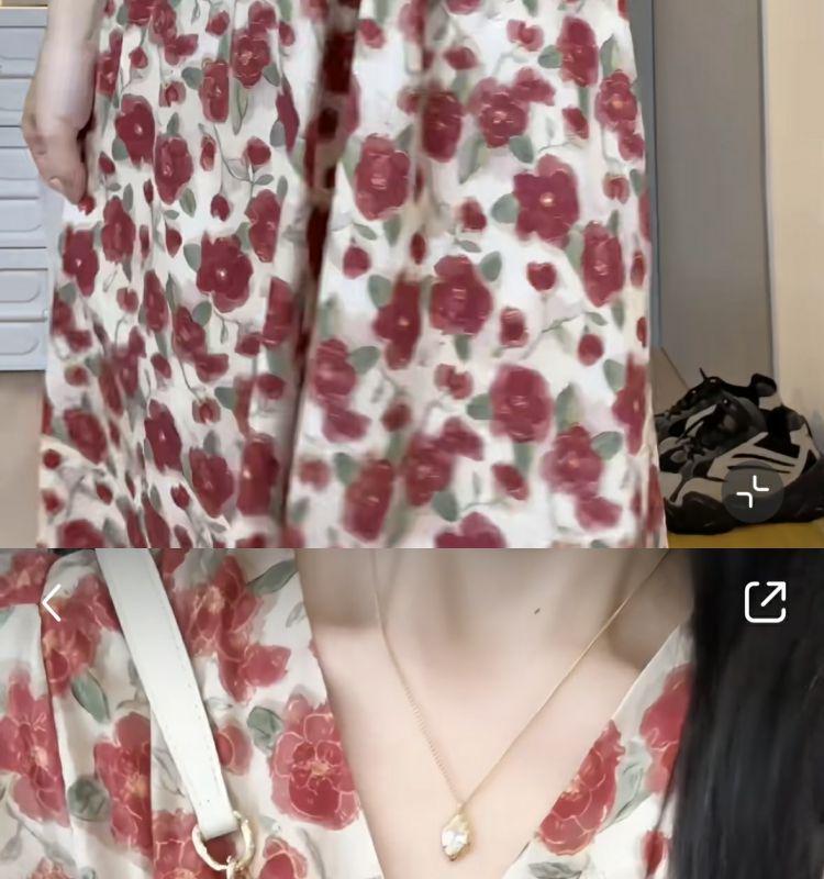 2026 Plus Size French V-neck High-waisted Print Dress - Elegant Slimming Summer Style for Women