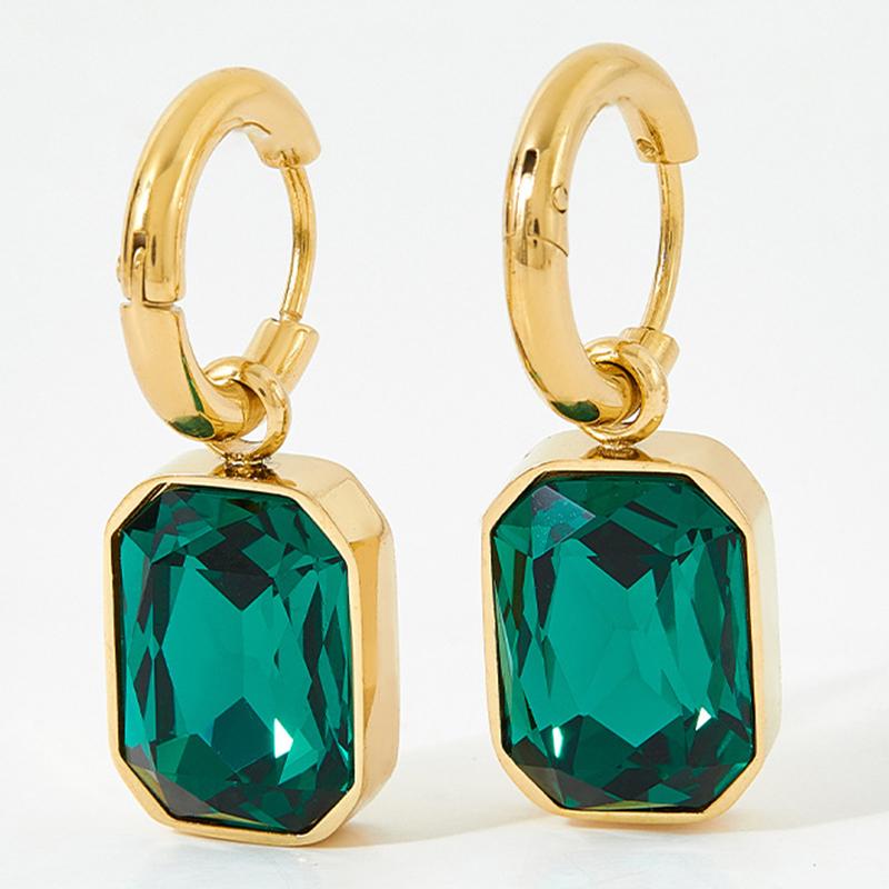 

Трендовые квадратные серьги-пусеты с подвесками из циркония для женщин, девушек, металлические, золотого цвета, с кристаллами, аксессуары для ушей, подарки из циркония зелёный