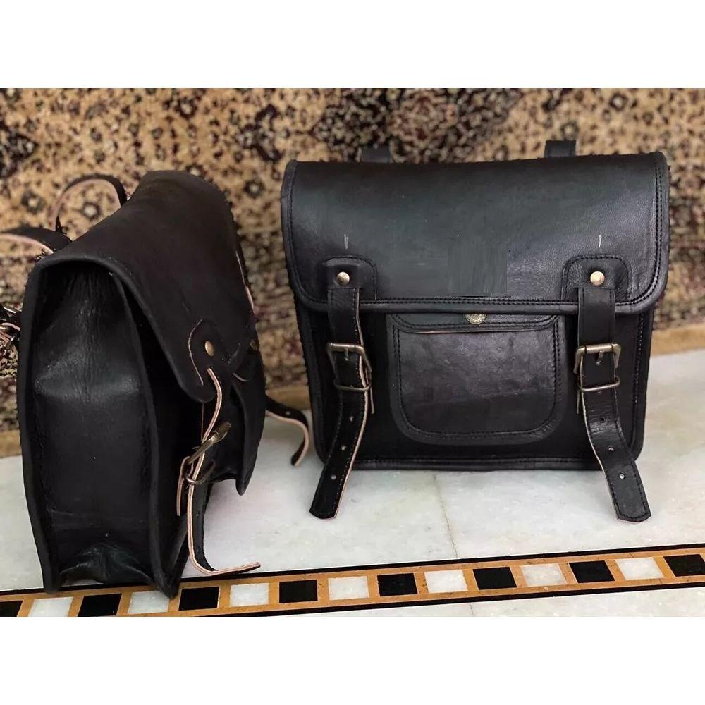 Große Motorradtasche 2 Seiten Vintage Leder Beide Satteltaschen (2 Schwarze Tasche)