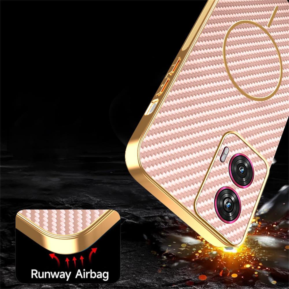 For Motorola Edge 50 Fusion 5G Phone Case Carbon Fiber Textured Electroplated TPU Back Cover