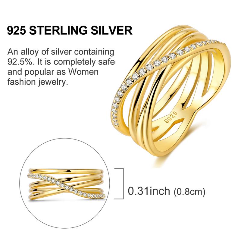 Authentic copper Golden Multilayer Interwoven Ring Geometric Lines White Zirconia Womens Ring Accessory Valentine Fine Gift