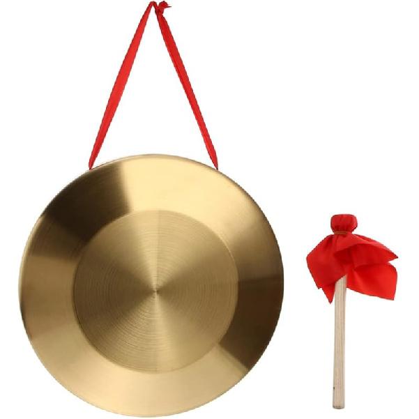 Vaguelly 1 Set 22CM/8.66IN Copper Gongs Chinese Traditional Percussion Instrument Gong with Wooden Hammer & Hanging Ribbon 15X15cm