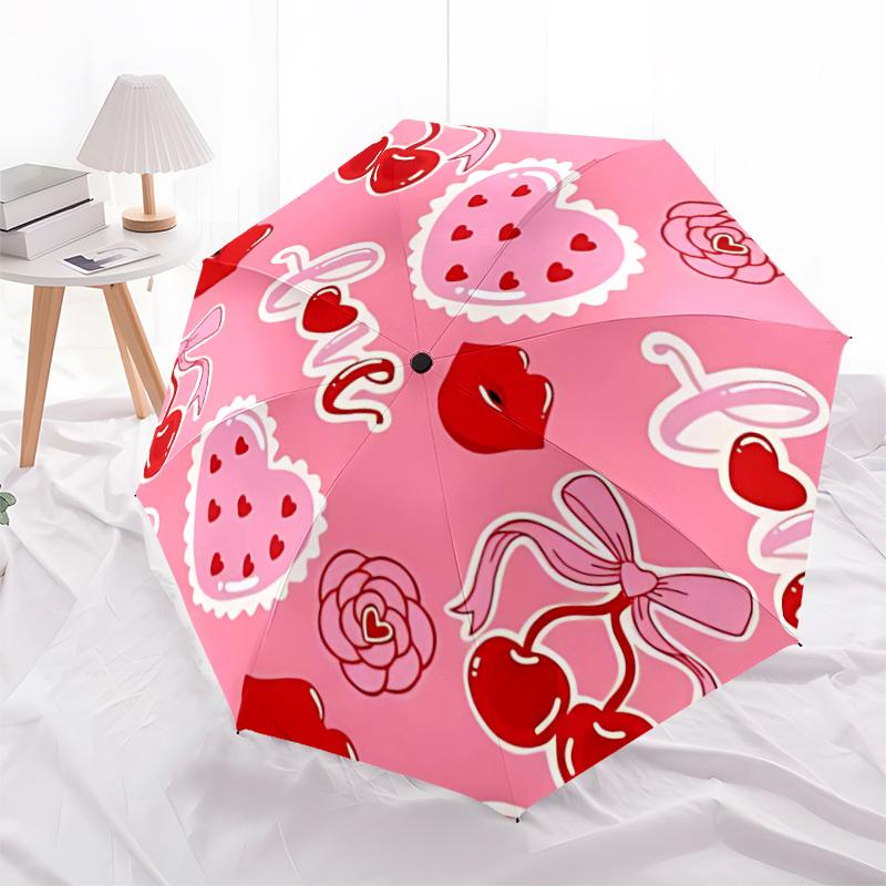 1PC Love Hearts Automatic Windproof Umbrella 8 Rib Portable Folding Black Iron Frame for Outdoor, Beach, Travel, Beach Umbrella,S37