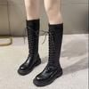 Boots Women's 2025 New Women's Boots Winter British Thick-soled Lace-up High Boots Women's Skinny Small Knight Boots
