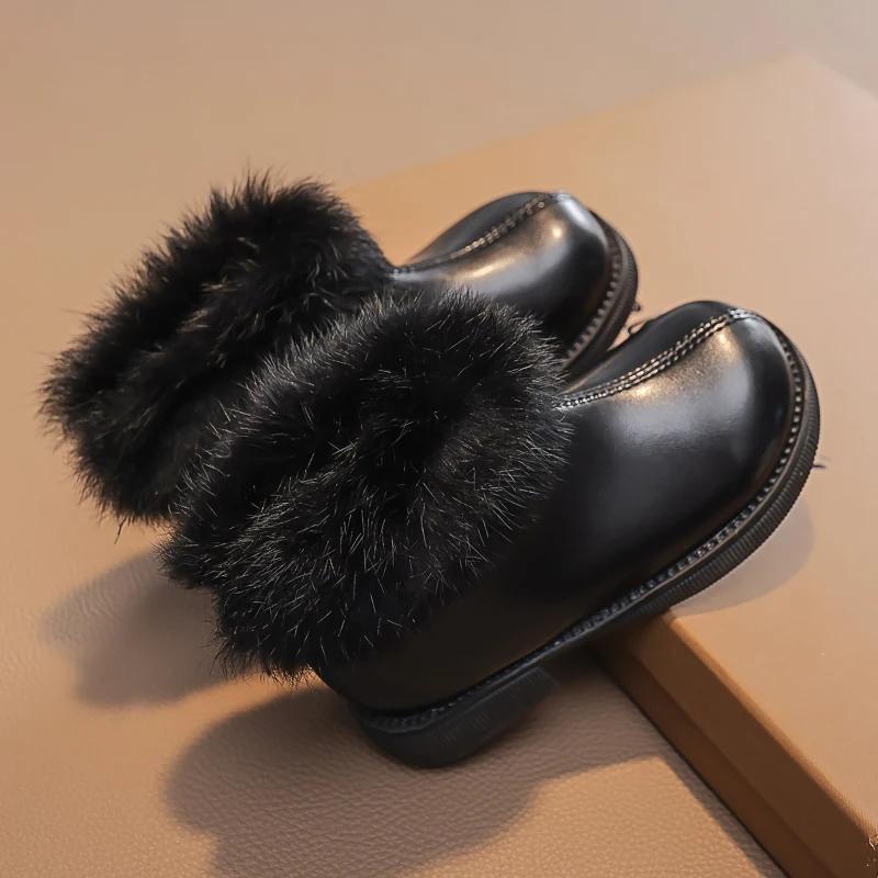 Girls Boots Plush Versatile Soft Warm Autumn and Winter Korean Style Children Fashion Casual Short Boots PU Cotton Kids Boots