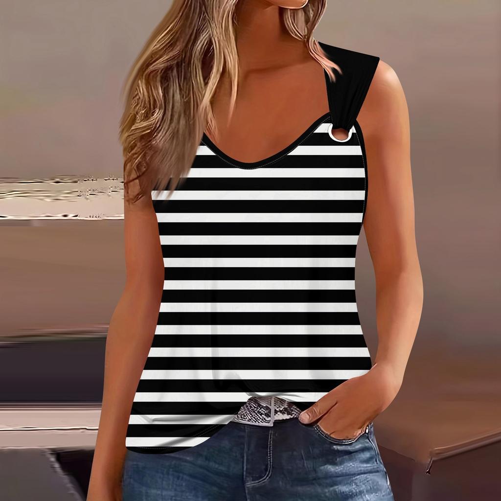 Womens Tank Top V Neck Basic Printed Casual Flowy Sleeveless Deep Side Cut Tops For Women