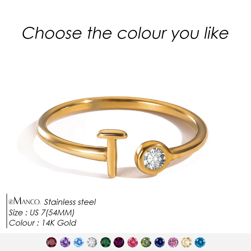 EMANCO Birthstone Initial Custom Ring Open End Ring Stainless Steel Name Custom Jewelry Women's Ring