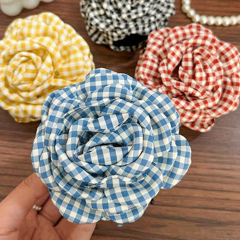 Elegante Karoblumen-Klaue Mode Pferdeschwanz-Haarnadeln Spangen Haiklammer Strand-Haarspange Für Damen Haarschmuck Neu