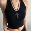 Dark Y2k Babes Wind Leather Rivet Choker Stacked Cross Necklace Female Personality Subculture Collarbone Chain