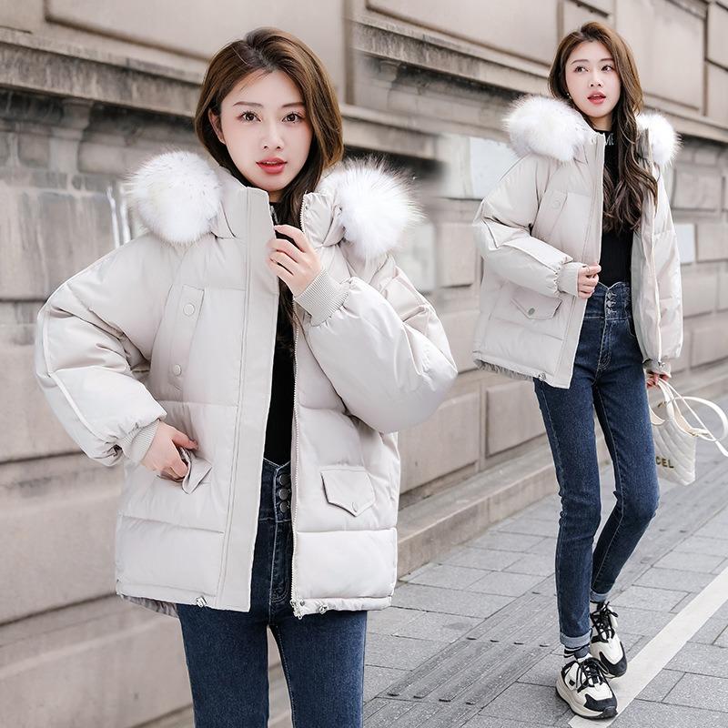 Down cotton-padded clothes New large fur collar cotton-padded jacket Women's loose bread clothing Thickened jacket Short cotton-padded clothes