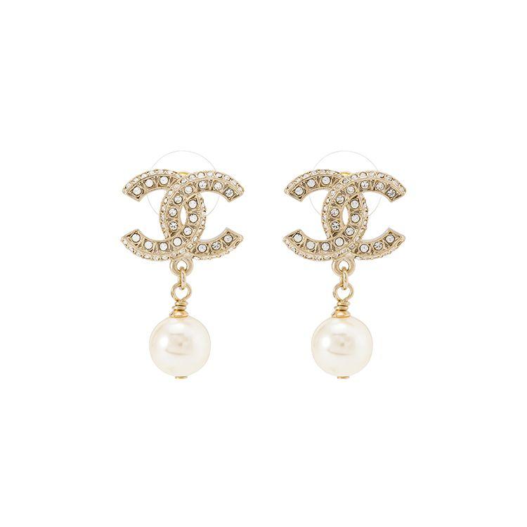 Chanel Doppel-C-Logo Metall Perlenohrringe Damenohrringe Gold A86506