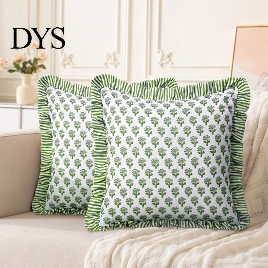 Cozy Living Room Decor Floral Throw Pillowcase with Lace Ruffle Trim, Decorative Soft Polyester Cushion Washable Protectors Cover, French Style Pillow