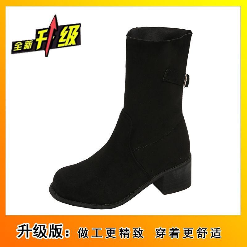 Versatile Bare Boots Wasteland Wind Single Boots 2025 Autumn and Winter New Korean Version Retro Suede Round Head Thick Heel Small Short Boots Women
