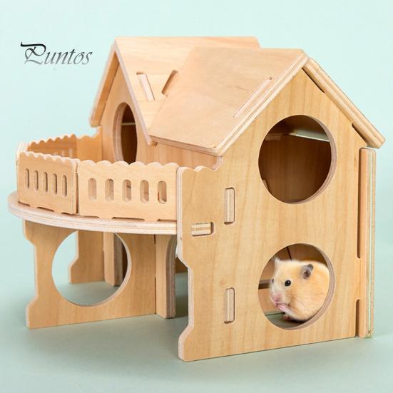 Hamster Platform Villa Double Layer Harmless Pet Toy Solid Wood Dwarf Hamsters House Climbing Play Hut Chews for Home