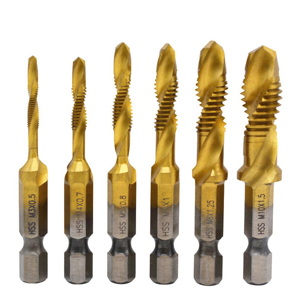 6 Pcs M3-M10 Screw Tap Drill Bits High Speed Steel Combination Bits Metric Tap Bit Tool Hex Shank for Metal Steel Wood Plastic