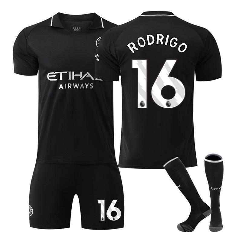 Jugendliche Kinder Erwachsene Benutzerdefinierter Name Fußballtrikots 25/26 Manchester City Auswärts #16 Rodrigo Sport Trainings Trikot Set mit Socken