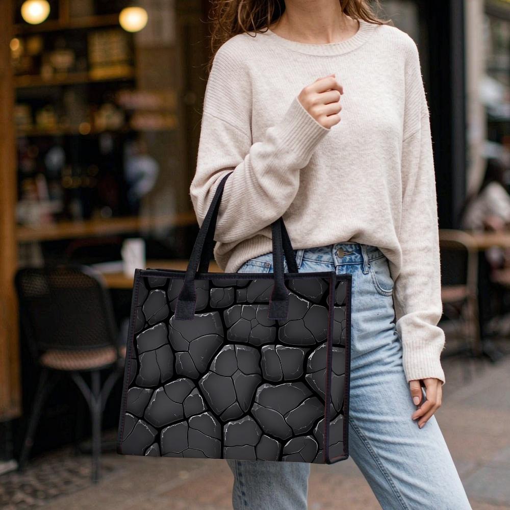 Cracked Pattern Tote Bag Large Capacity Shoulder Handbag for Daily Use