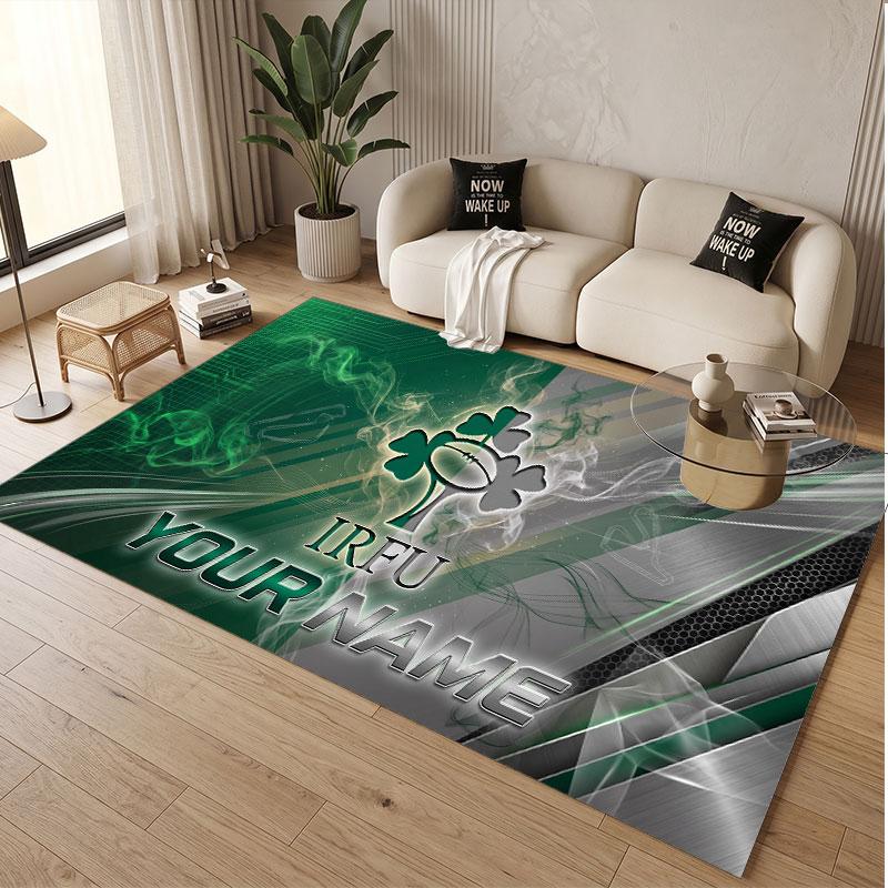 Custom Rug Ireland Rugby Pattern Print Name Text Soft Non‑Slip Floor Carpet for Home Indoor Decoration