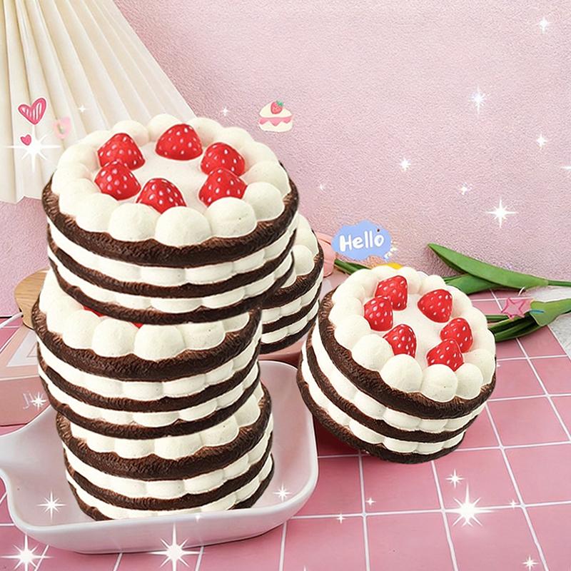 Kawaii Simulation Strawberry Birthday Cake Pressable Toy Soft Pressure Toy Food-Related Cake Press Toy For Kids