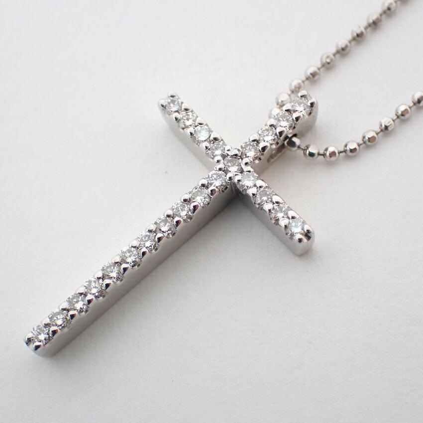 [Pre-owned] VENDOME K18WG Diamond Cross Pendant / j36-9