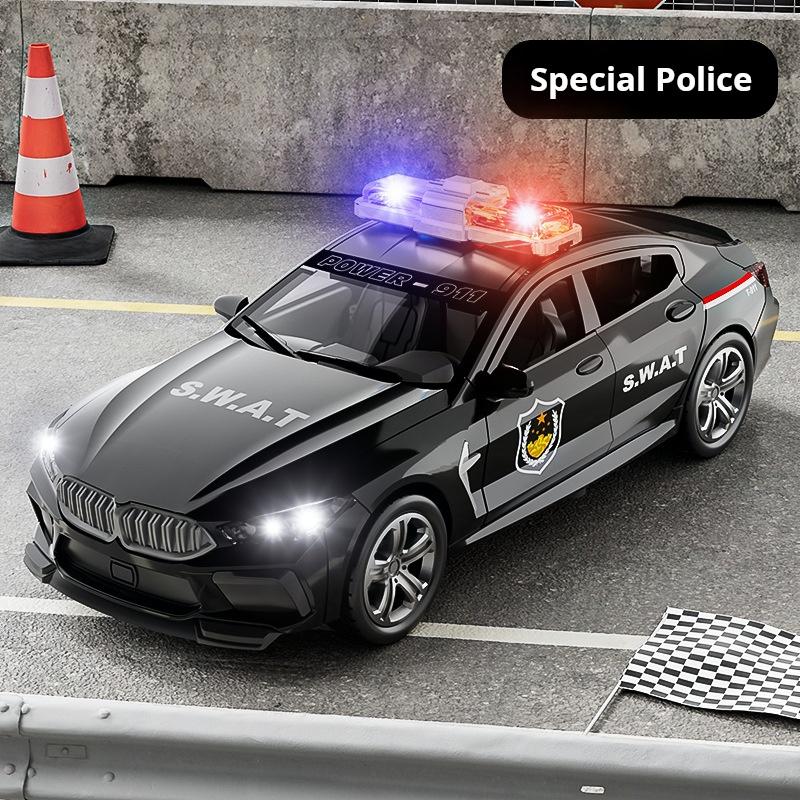 

1:32 M Police Car Model Toy Metal Diecast Pull Back 110 Simulation Vehicle Models Doors Opened Boys Collection Gifts чёрный