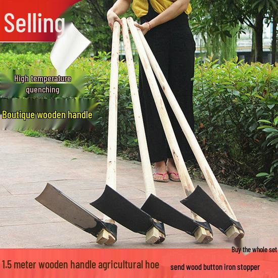 Long Wooden Garden Hoe: Multi-Purpose Tool for Raking, Weeding, Digging, and Planting in Mountainous Terrain.
