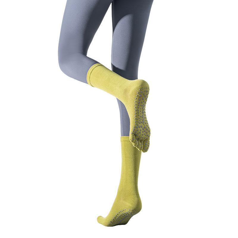 Five-Toe Non-Slip High-Top Cotton Yoga Socks for Summer Pilates & Exercise