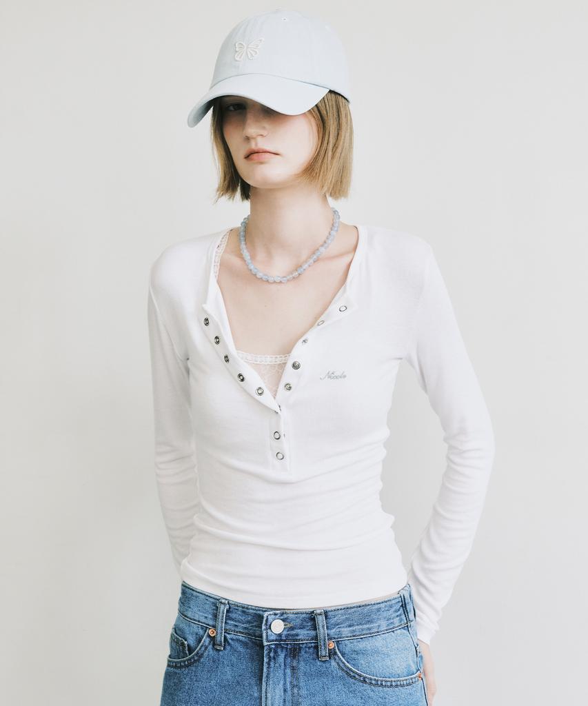Nigaennikol Button Henley Neck Top_Ivory