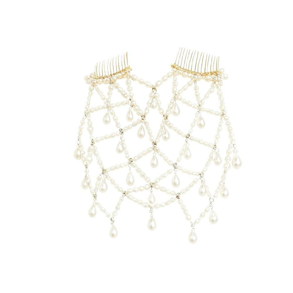 

Elegant Beaded Headpiece Boho Wedding Hair Comb Vintage Pearl Mesh Headpiece Women Dress Jewelry золотий
