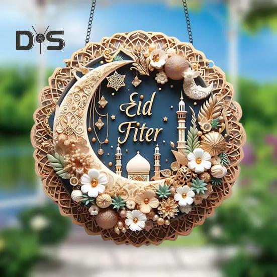 Eid Mubarak Door Sign Moon Star 2D Acrylic Pendant Islamic Ramadan Decoration Door Hanging Sign for Ramadan Mubarak Eid Decorations