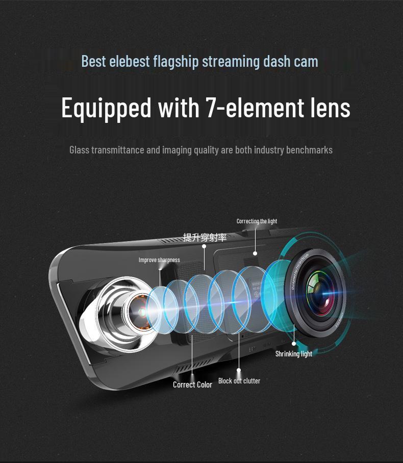 10" HD Dash Cam with Night Vision & Reversing Camera - New Streaming Media Rearview Mirror Recorder.