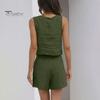 2 Pcs/Set Women Tank Top Shorts Set Square Neck Sleeveless Loose Top High Waist A-line Trousers Casual Daily Wear Vest Pants Set