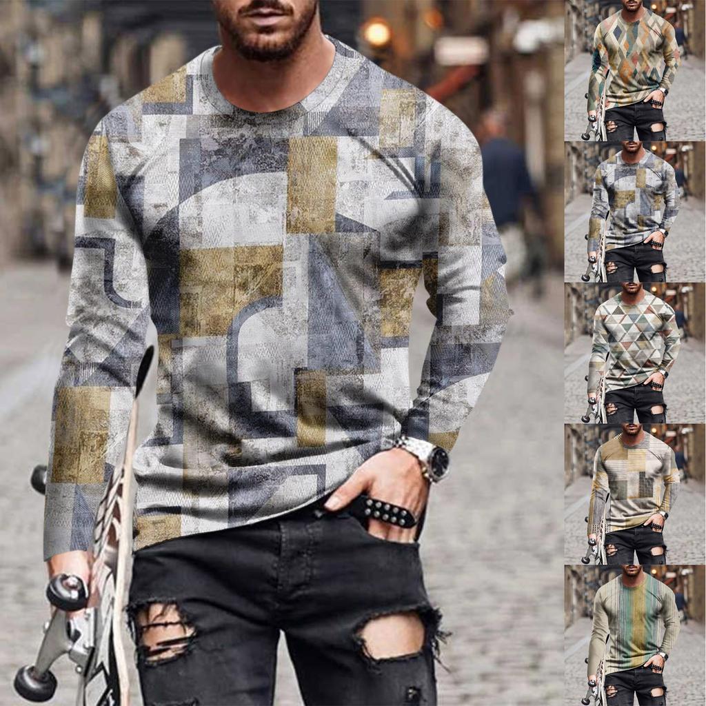 Herre T-skjorte Grafisk Abstrakt Hals Klær Friluftsliv Langermet Trykt Mote Designer Vintage