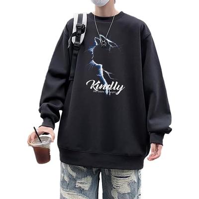 JIASEN Fall Long Round Printed Cat Soft and Loose Casual Simple Winter Black Size M Men's Sweatshirt, Sleeve, Collar, Hoodie, Comfortable,