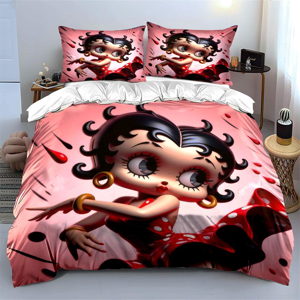 Vintage cartoon character Red Polka Dot Dress Duvet Cover SetRetro Pinup Cartoon Bedding Includes 1 Duvet Cover 2 Pillowcase
