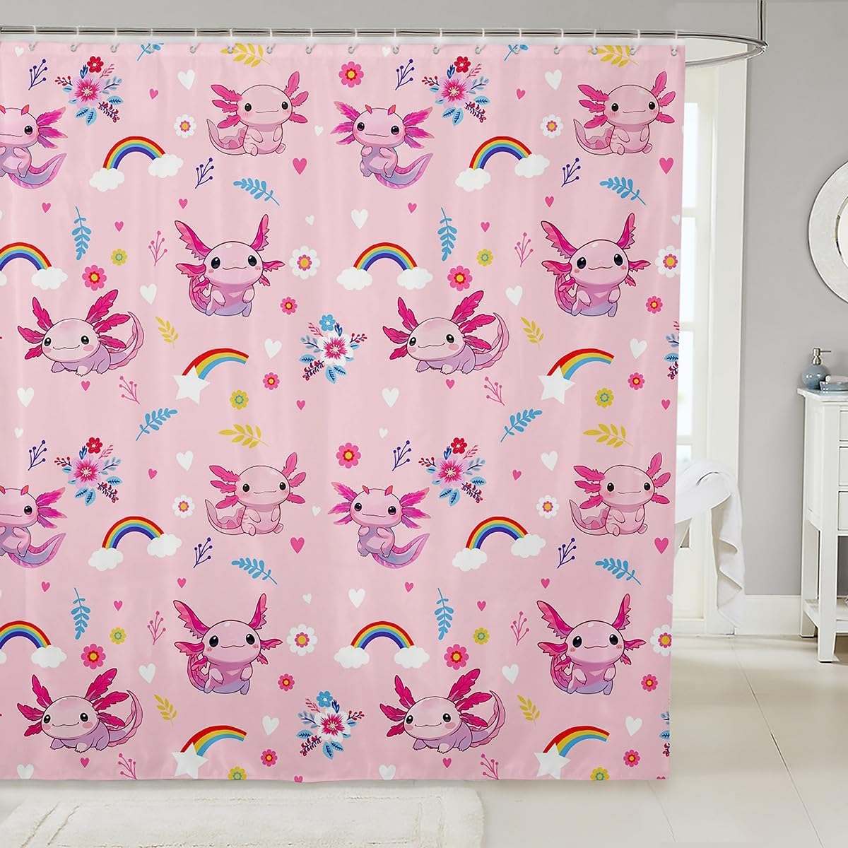

Cute Floral Cat Shower Curtain Cartoon Pet Animal Fabric Shower Curtain Colorful Kitten Flowers Bathroom Curtains Romantic W60H190(CM)-1 Pcs