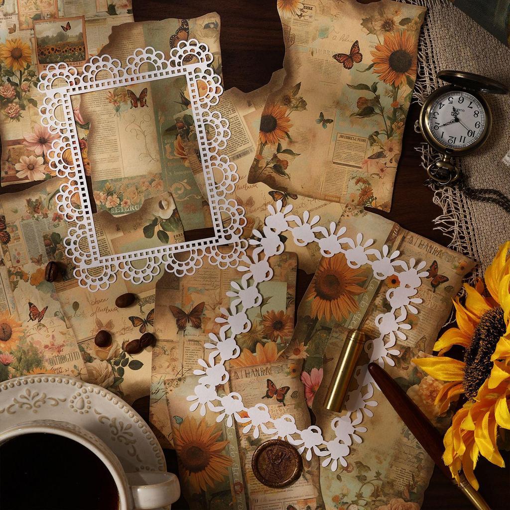 Dark Shadow Phantom Fantasy Chronicle Retro Lace Paper - 24 Sheets, 6 Styles.