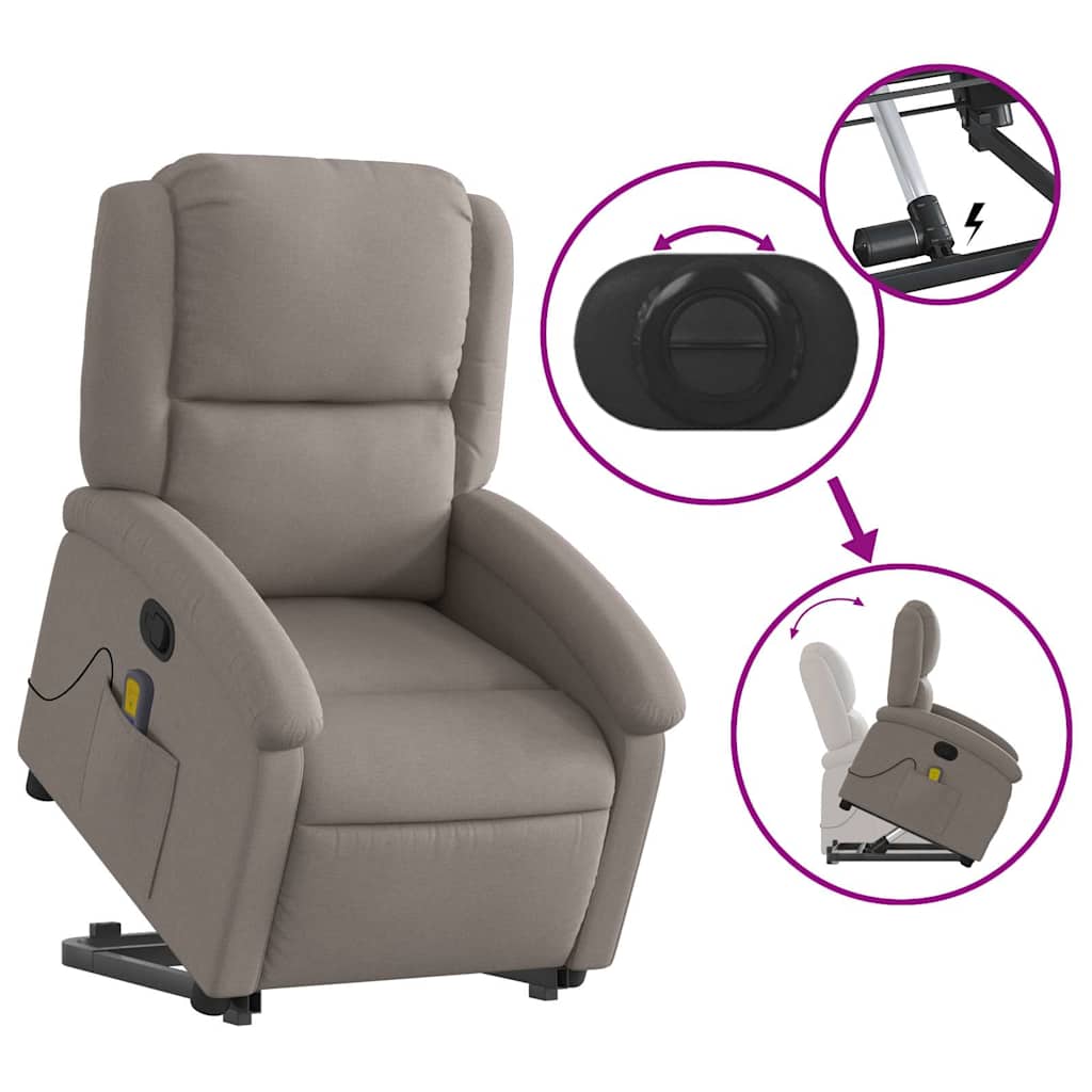 Massage Recliner with Rising Function Taupe Fabric