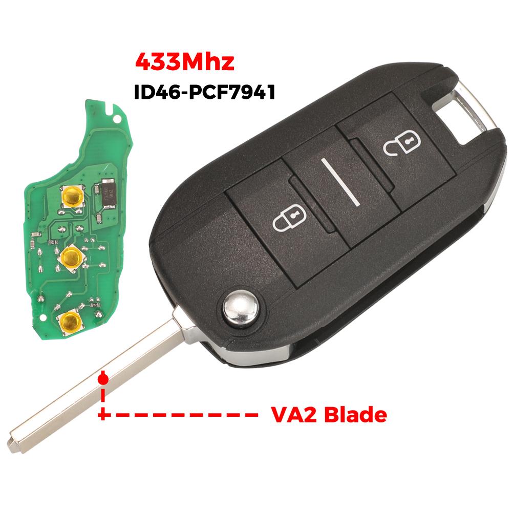 

Автомобильный ключ дистанционного управления jingyuqin для Peugeot 208 2008 301 308 508 5008 Citroen C-Elysee C4-Cactus 433,92 МГц ID46 PCF7941 чип for Peugeot ярко-синий