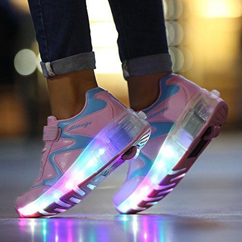 Vibrant Kids Double Wheels Light Up Roller Skates Shoes In Sporty Sneaker Style